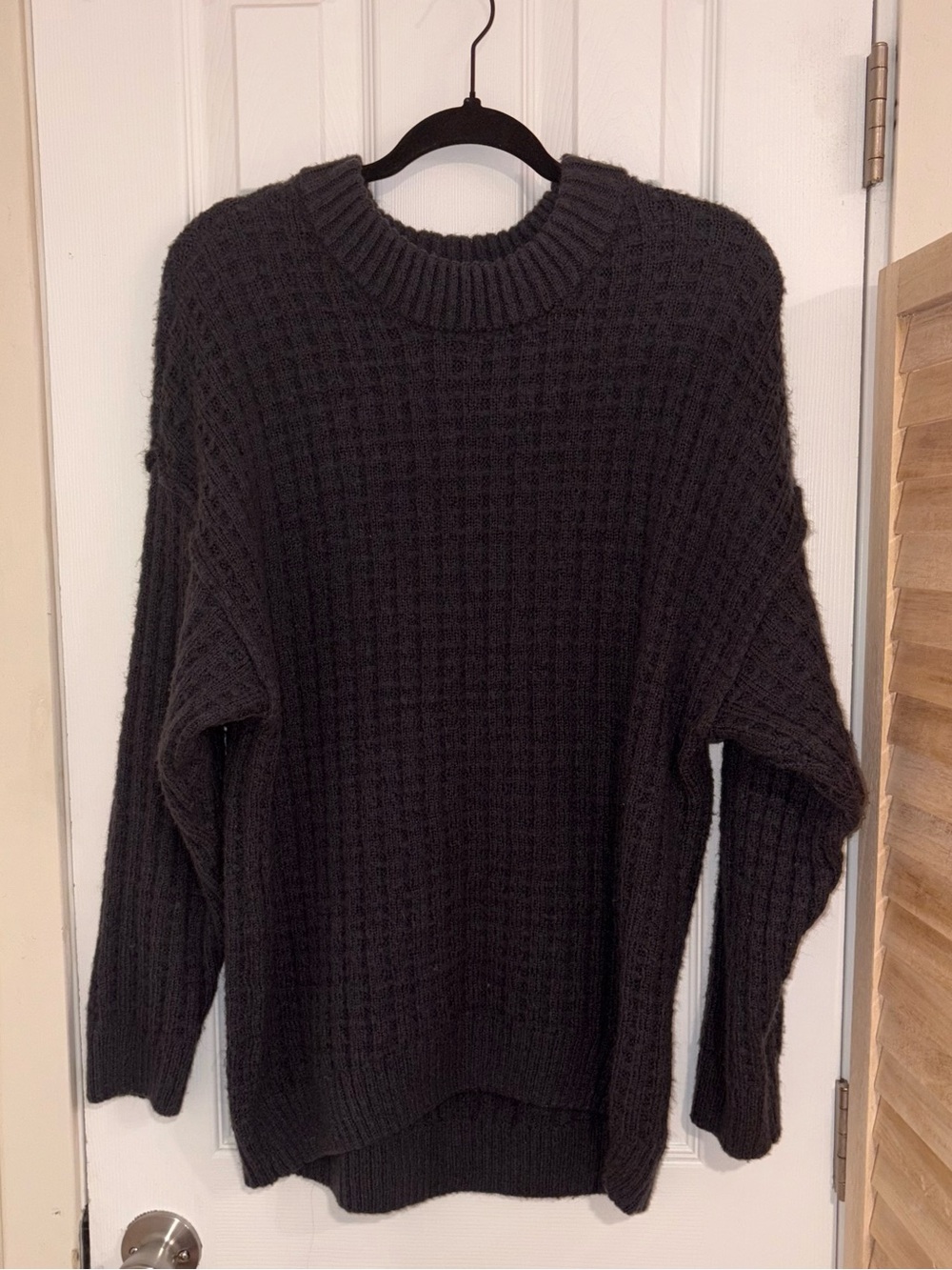 SO Oversized Navy Waffle Knit Crewneck Sweater